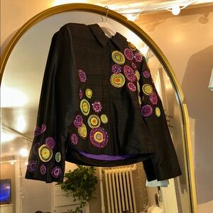 ANAGE Black Silk Jacket with Beaded Accents